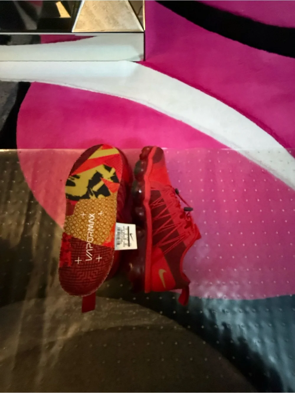 Nike Kids' Red and Gold Air VaporMax Sneakers